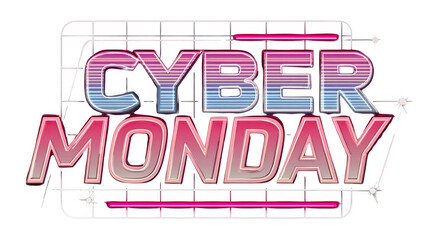 Vibrant Retro Synthwave Cyber Monday Text on Black Background with Neon Grid