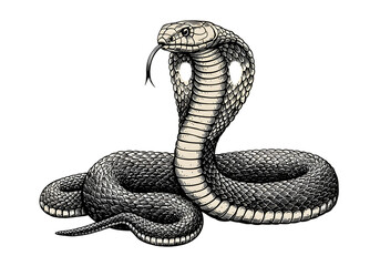 Fototapeta premium Cobra Snake Illustration on Isolated Black Background with Transparent PNG