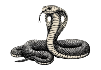 Cobra Snake Illustration on Isolated Black Background with Transparent PNG
