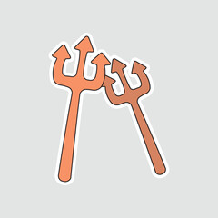 Devil's Trident Pitchforks Sticker. A simple, cartoon vector illustration of two devil's pitchforks or tridents, perfect for a spooky and fun Halloween theme