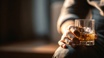 Person struggling with mental health and alcohol problem at home