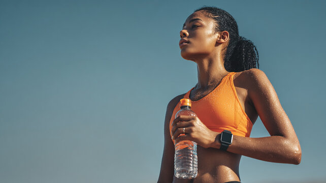 Strong and athletic Black female resting after training in sunny environment