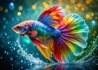 Fototapeta premium Vibrant Betta Fish Acrobatic Turn Double Exposure Stock Photo