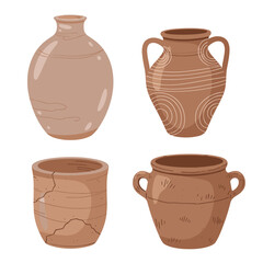 Ancient clay pottery vessels artifacts collection