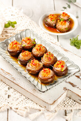 Steamed Shiitake Mushrooms Stuffed with Vermicelli Noodles Asian Appetizer Dish
