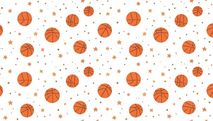 A repeating pattern of orange basketballs and stars on a white background.