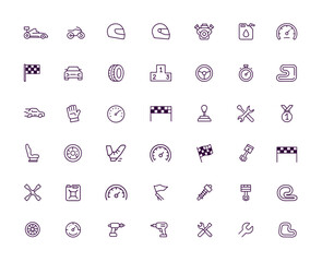 Racing, Motorsports, Car, Motorcycle, Helmet, Speed, Trophy, Vector Icon Set, Pit Stop, Fuel, Flag, Engine, Competition, Repair, Adjustable Line Style, Performance Illustration, auto racing icon pack