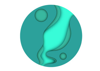 Modern circular abstract background featuring layered turquoise shapes in paper cut style with a smooth 3D effect. perfect for branding , digital design, app icons, logo concepts 