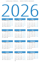 2026 french calendar. Vector year illustration France. Big title