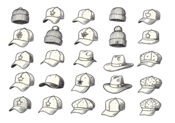 Collection Of Diverse Hats Accessories On Transparent Background Illustration