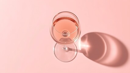 An elegant glass of rose wine placed on a soft pink surface, casting artistic shadows.