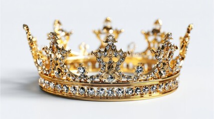 Golden royal crown decorated with sparkling diamonds and luxury gemstones, symbol of monarchy, wealth, power, prestige and celebration concept