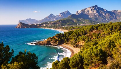 Fototapeta premium Coastal landscape with mountains and beach