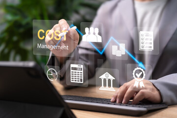 Cost Management and Expense Control, Businessman Managing Company Budget, Reducing Operational Costs, Financial Planning, Corporate Money Management, Profit Optimization, Efficient Business Strategy