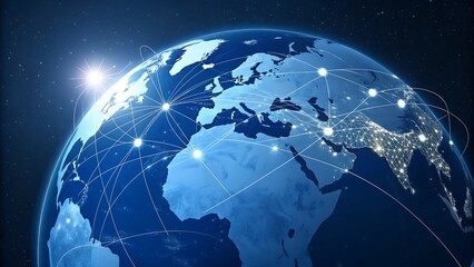 Global network of lights connecting cities across the earth at night