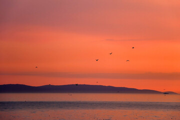 Beautiful sunset over the sea in Split, Croatia.