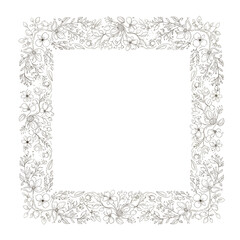 Square frame of sparkling glitter particles on white background