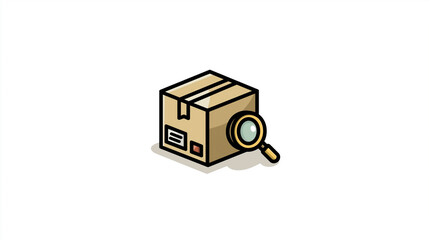 Cardboard Box with Magnifying Glass Icon for Logistics, Shipping and Inspection Themes