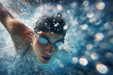 Underwater Action Shot of Competitive Swimmer