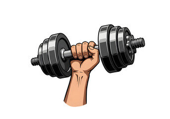 Illustration Of Hand Lifting A Dumbbell On A Transparent Black Background