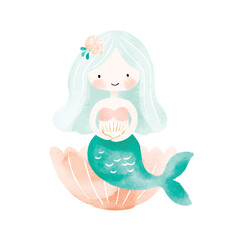 Fototapeta premium dolpunk_simple_watercolor_illustration_of_a_chibi_mermaid_sit_7b3f2847-9ca3-4544-aa51-0076ce2918fc_0-high-fidelity-v2-2x