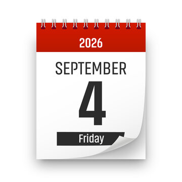 Date 4 September 2026 year realistic calendar day page design. September 4 transparent png