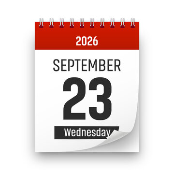 Date 23 September 2026 year realistic calendar day page design. September 23 transparent png