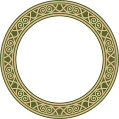 Vector gold and green round classic renaissance ornament. Circle, ring european border, revival style frame.
