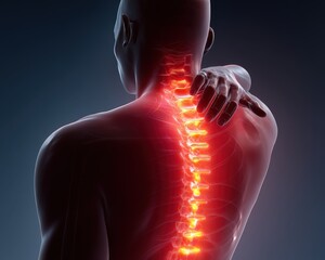 A detailed view of a human spine, highlighting its structure and health. Ideal for educational and medical purposes.