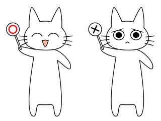 〇と×のプラカードを持った表情豊かな猫