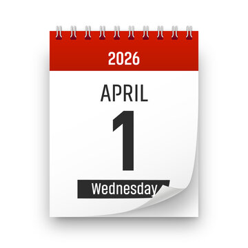 Date 1 April 2026 year realistic calendar day page design. April 1 transparent png