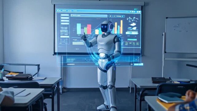 Futuristic Classroom: Robot Teacher Engaging Students with Interactive Display
