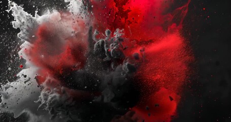 Bursting red and gray powder swelling, colliding and surging in studio, creating visual effect - Powered by Adobe