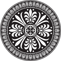 Vector black monochrome classic Greek round ornament. Circle of Ancient Greece and the Roman Empire. Byzantine painting of walls, floors and ceilings. Decoration of European palaces.
