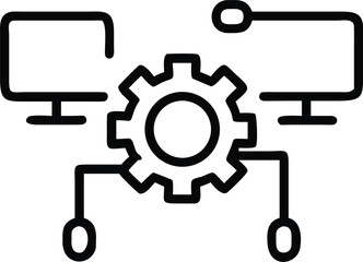 Obraz premium Computer network connection with gear and data lines technology