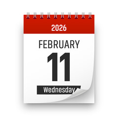 Date 11 February 2026 year realistic calendar day page design. February 11 transparent png