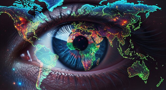 Global Vision World Map in Human Eye Conceptual Image