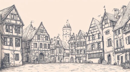 Old town square drawing