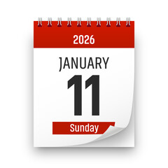 Date 11 January 2026 year realistic calendar day page design. January 11 transparent png