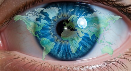 Global Vision: World Map Reflected in a Human Eye Concept