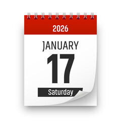 Date 17 January 2026 year realistic calendar day page design. January 17 transparent png