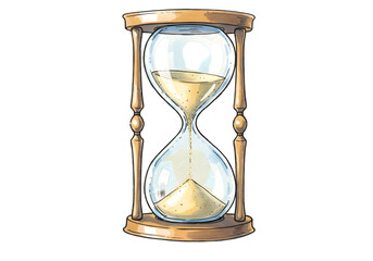 Illustration Of Hourglass With Golden Wooden Frame And Sand On Transparent Background