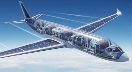 Fototapeta premium Futuristic Solar Airplane Concept for Sustainable Air Travel