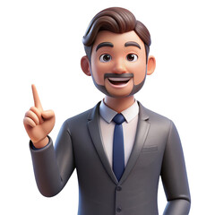 3d cartoon businessman pointing up idea isolated on transparent background