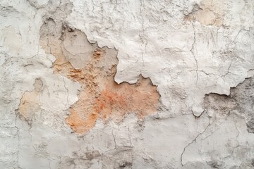 Obraz premium Aged plaster wall texture showcases intricate cracks and peeling paint, revealing a mix of light gray and muted terracotta tones.