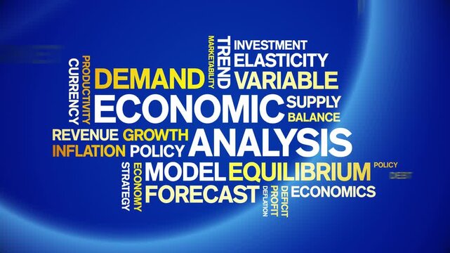 Economic Analysis animated word cloud-text design animation tag kinetic typography seamless loop.