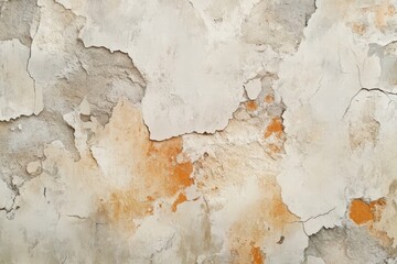 Naklejka premium A weathered, aged plaster wall showcases a rich array of muted tones and intricate textures, highlighting the passage of time and the beauty of decay.