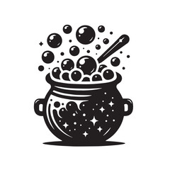 Black Cauldron with Bubbles Silhouette Vector Illustration design, Solid White Background