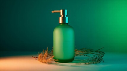 Fototapeta premium Green Frosted Pump Bottle with Minimalist Background