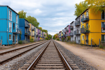 in futuristic city houses glide effortlessly along rail tracks transforming urban landscape